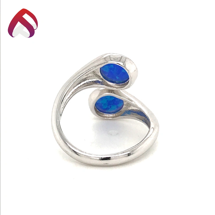 Customized 925 Silver Opal Jewelry Blue Opal Fashion Adjustable Ring for Gift (RG84936)