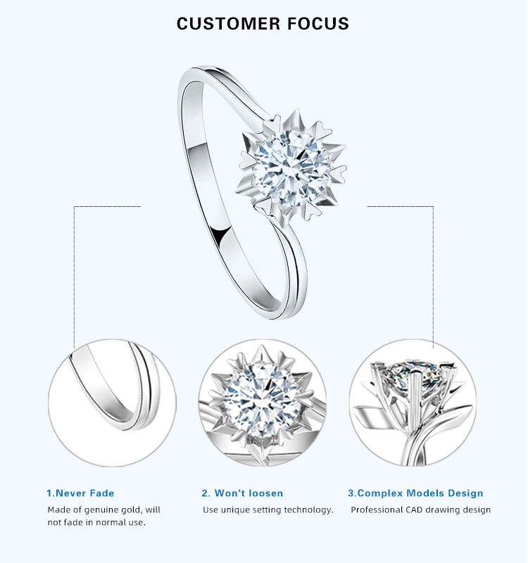 Fashion Flower Design 1.5 Carat CT Moissanite Ring 14K Gold White Gold Engagement Ring for Wedding