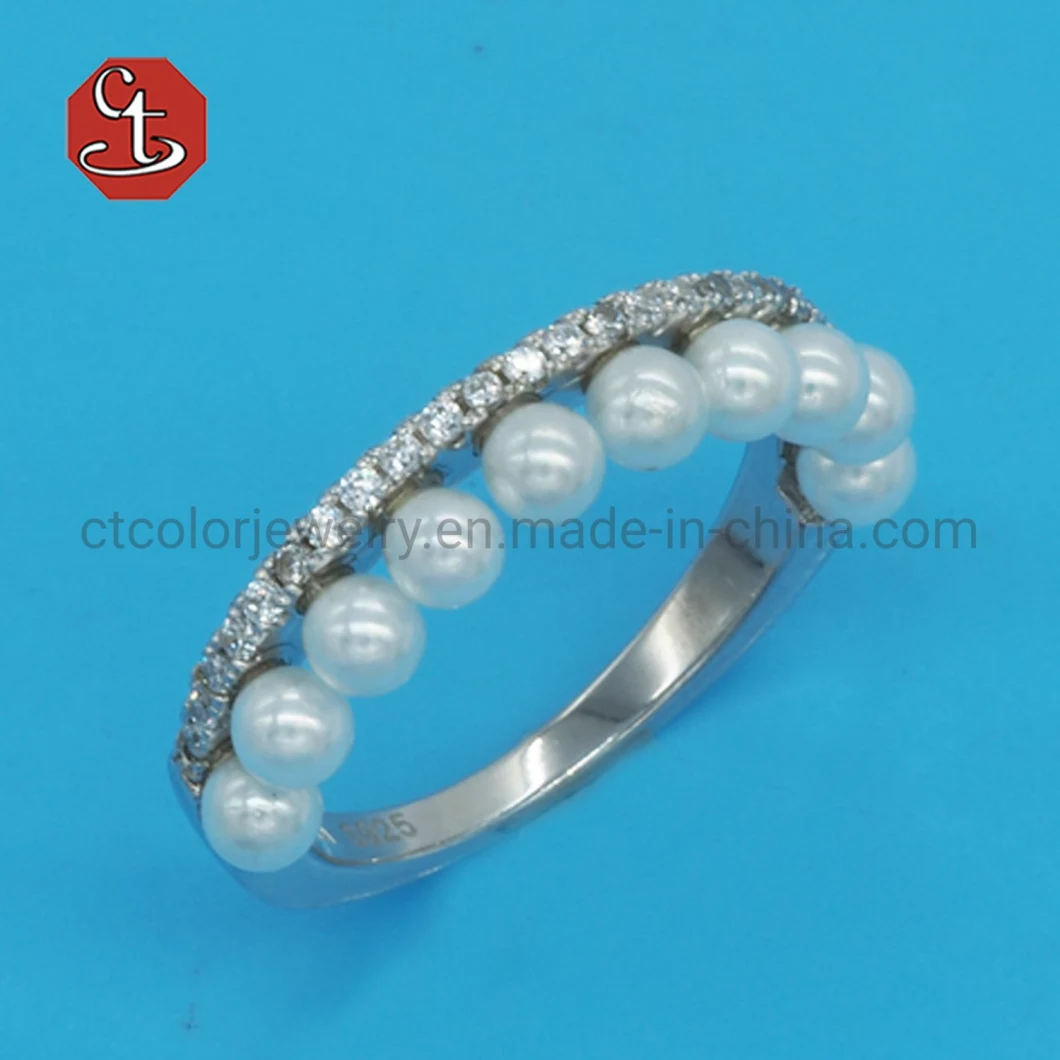 Hot sale Tiktok Fashion Jewelry Classic Shell Pearl Rings Rhodium Plated Pave AAA+ CZ Sliver or Brass Rings