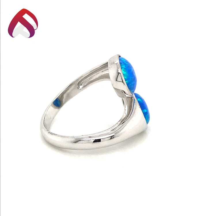 Customized 925 Silver Opal Jewelry Blue Opal Fashion Adjustable Ring for Gift (RG84936)