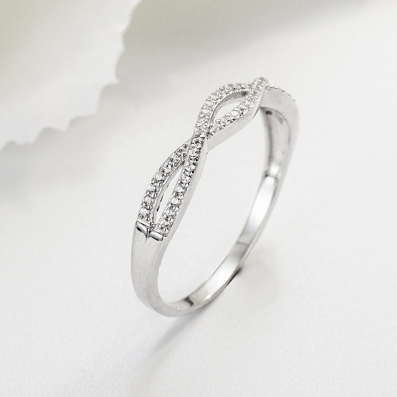 High Quality Costume Jewelry Fashion 925 Silver CZ Stone Twisted Ring for Wholesale