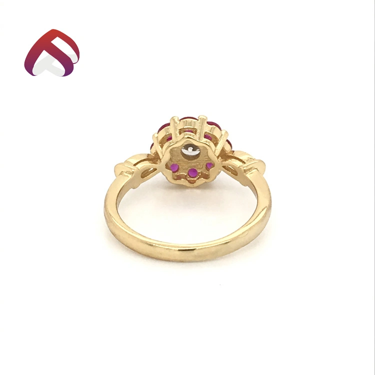 New Arrival 925 Sterling Silver Jewelry Ruby Flower Ring with White Round CZ Stone for Wedding