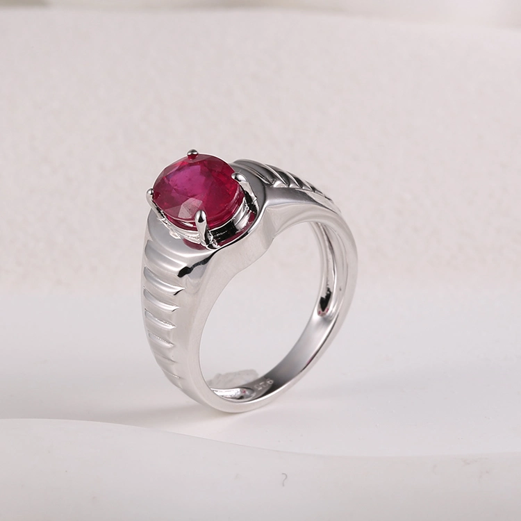 925 Silver Fashion Style Fine Jewellery Factory Wholesale Men′s Jewelry Charm Red CZ Diamond Rhodium Plated Elegant Ring
