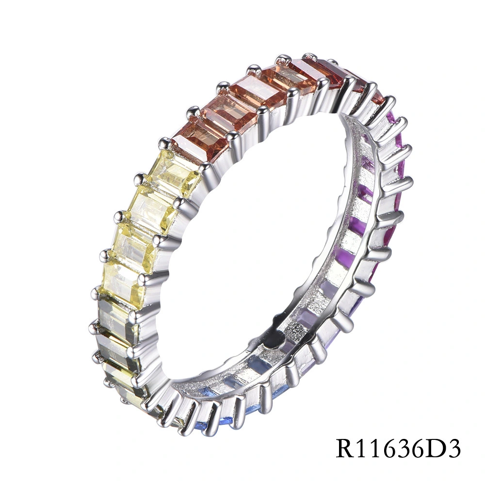 Hot Sale Rainbow CZ 925 Sterling Silver Ring