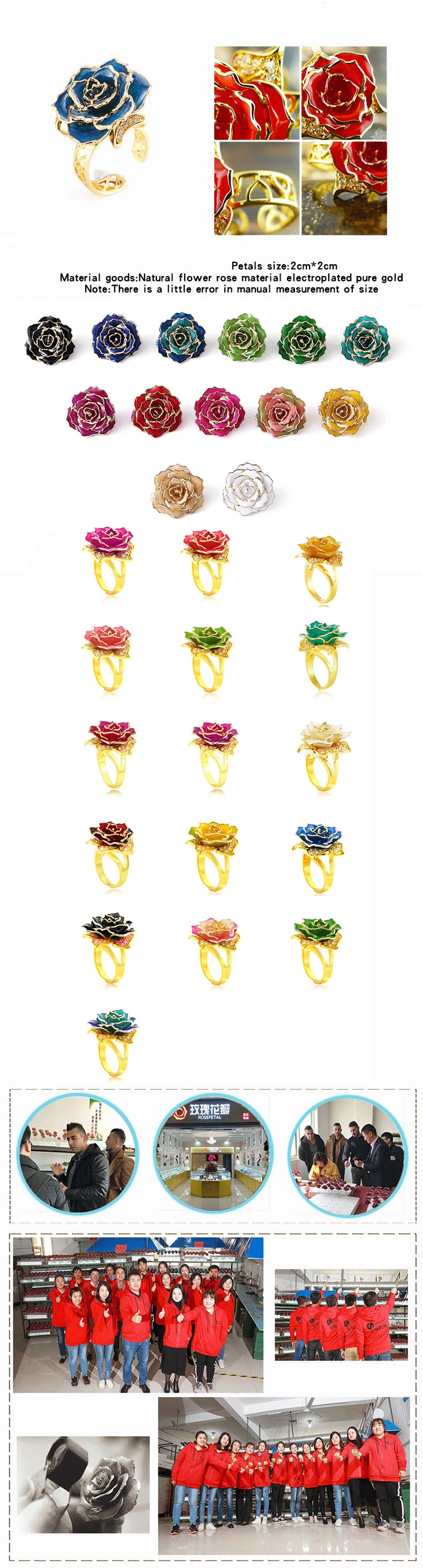 Lover Gold Rose Blue Ring (natural flowers)