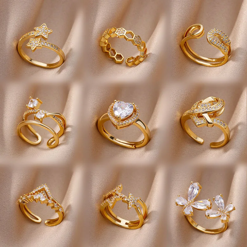 Wholesale Diamond Zircon Open Twist Heart Star Butterfly Ring Wedding Band Rings