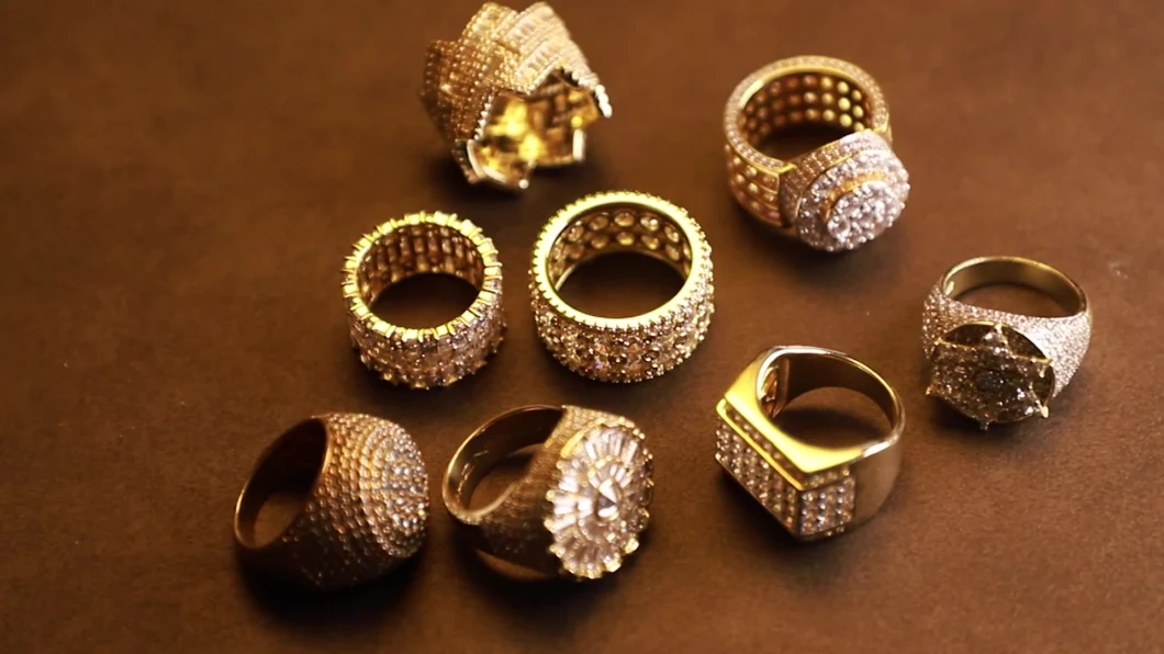 925 Thick Square Shape CZ Micro Pave Setting 18K Solid Gold Hip Hop Iced out Mens Rings for Party