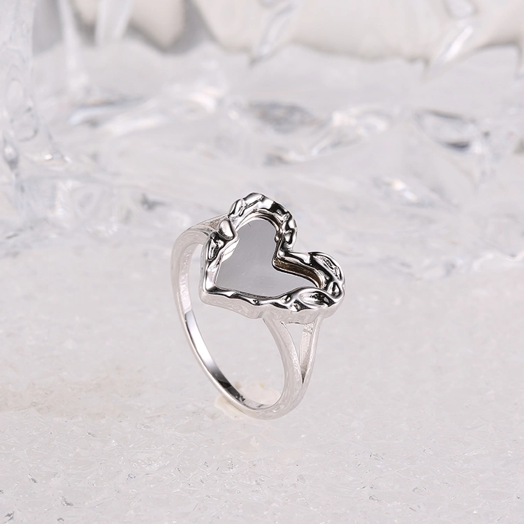 Fashion Fine Jewelry Factory Wholesale 925 Sterling Silver Trendy 2023 Women Heart Shape Rhodium Plated Luxury Ring