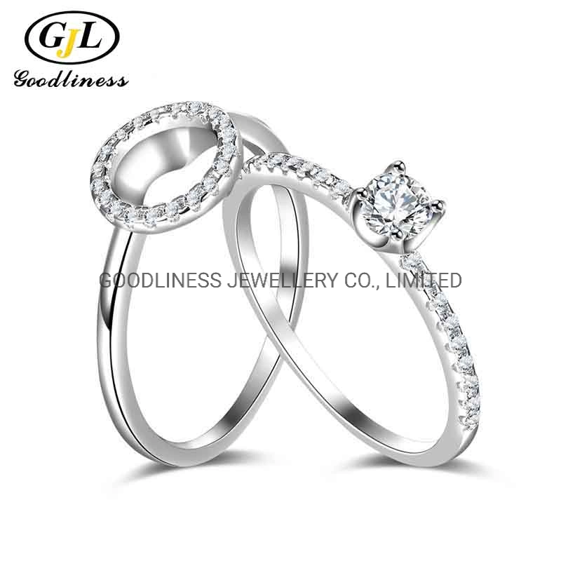 Initial Eternity Promise Couple Plain Silver Diamond Rings for Her