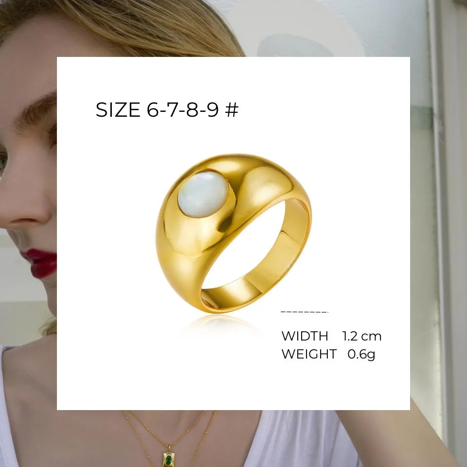 Wholesale Minimalism Fashion Jewelry Natural Mother of Pearl Rings 18K Gold Plated Copper Rings for Women