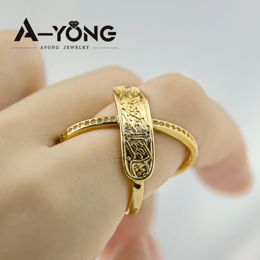 Ayong Jewelry Cross Brass Finger Arabic Gold Ring 24K