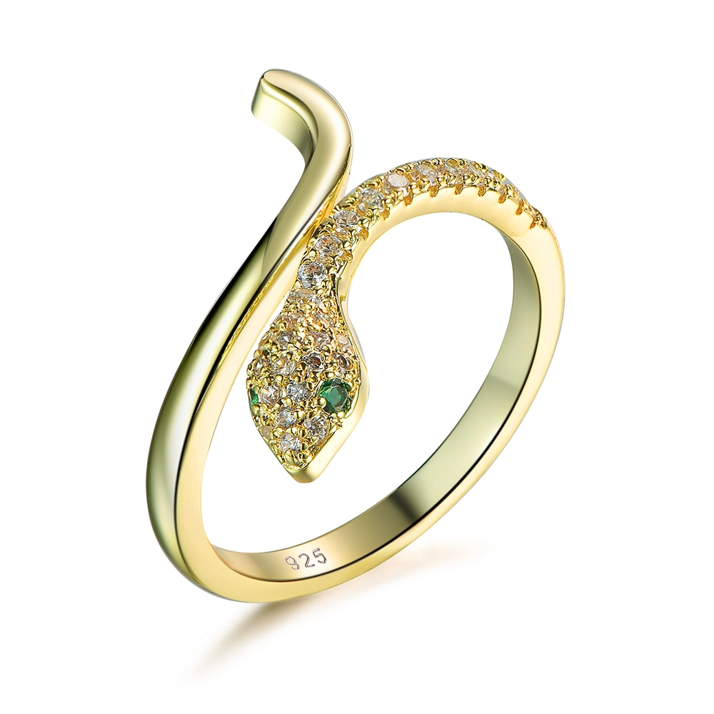 Animal Jewellery CZ Diamond Gold 925 Sterling Silver Snake Wrap Ring