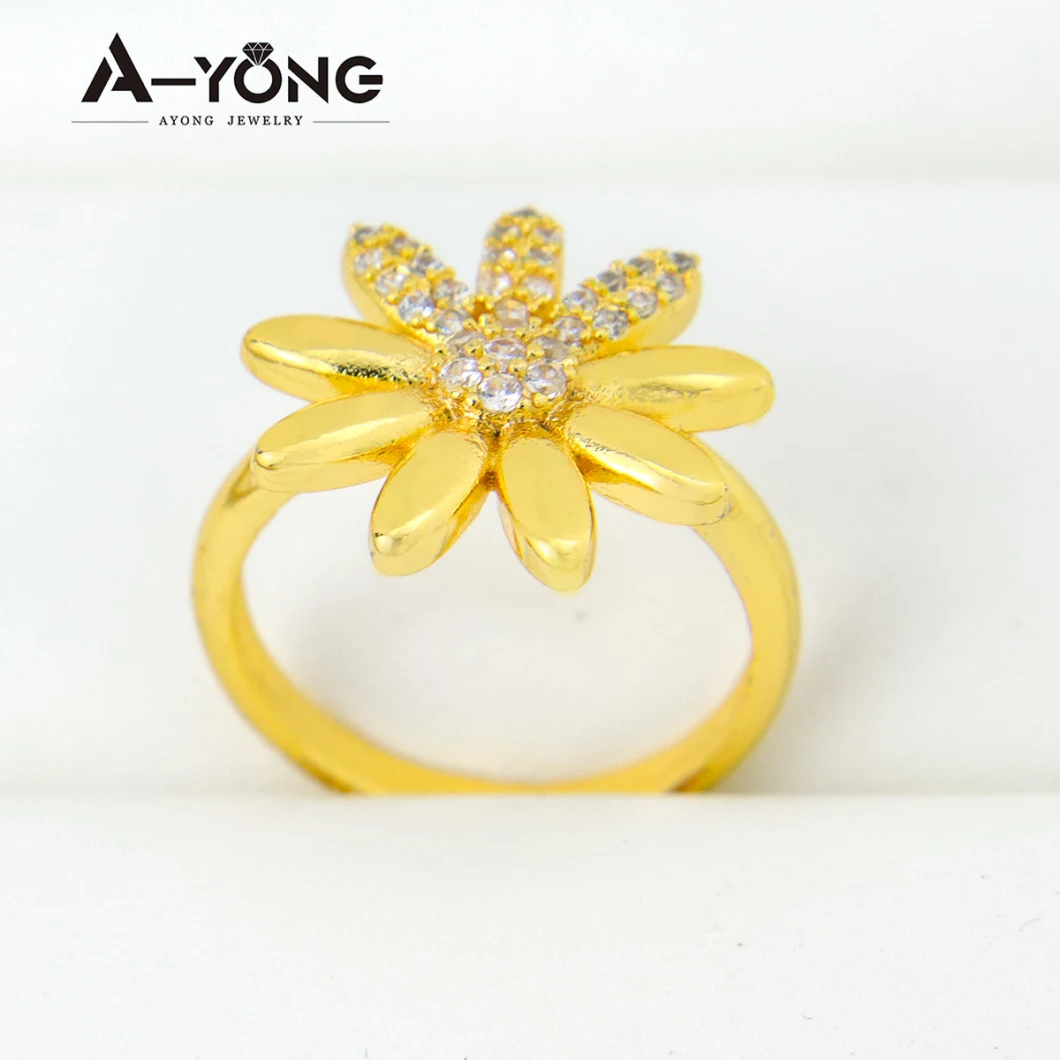 Popular Selling Brass Turquoise Colored Flower Zircon Gold Rings for Women 18K