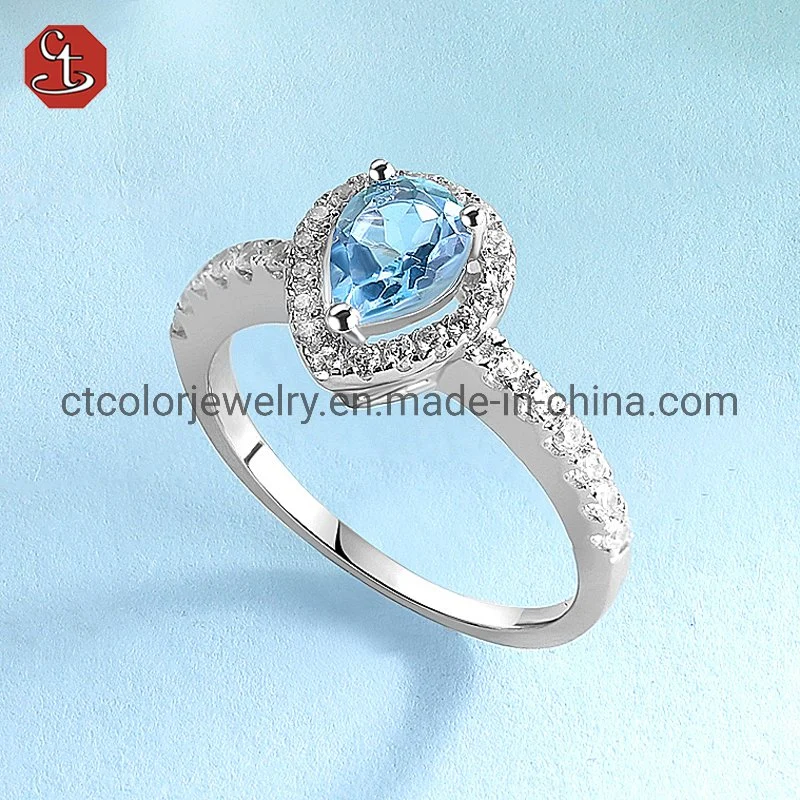 Hot Selling Wholesale Diamond Rings Heart Of The Ocean Sapphire Inlaid 925 Silver Jewelry Ring