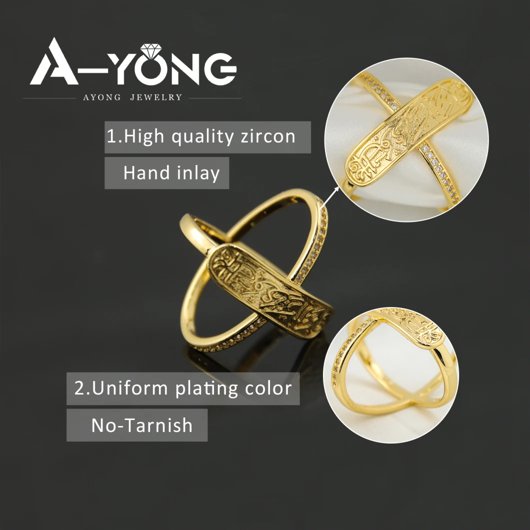 Ayong Jewelry Cross Brass Finger Arabic Gold Ring 24K