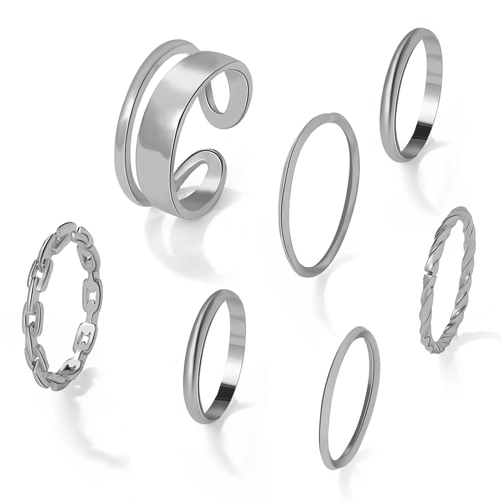 7PCS/Set Gold Silver Fashion Rings Jewelry Set Female Rings
