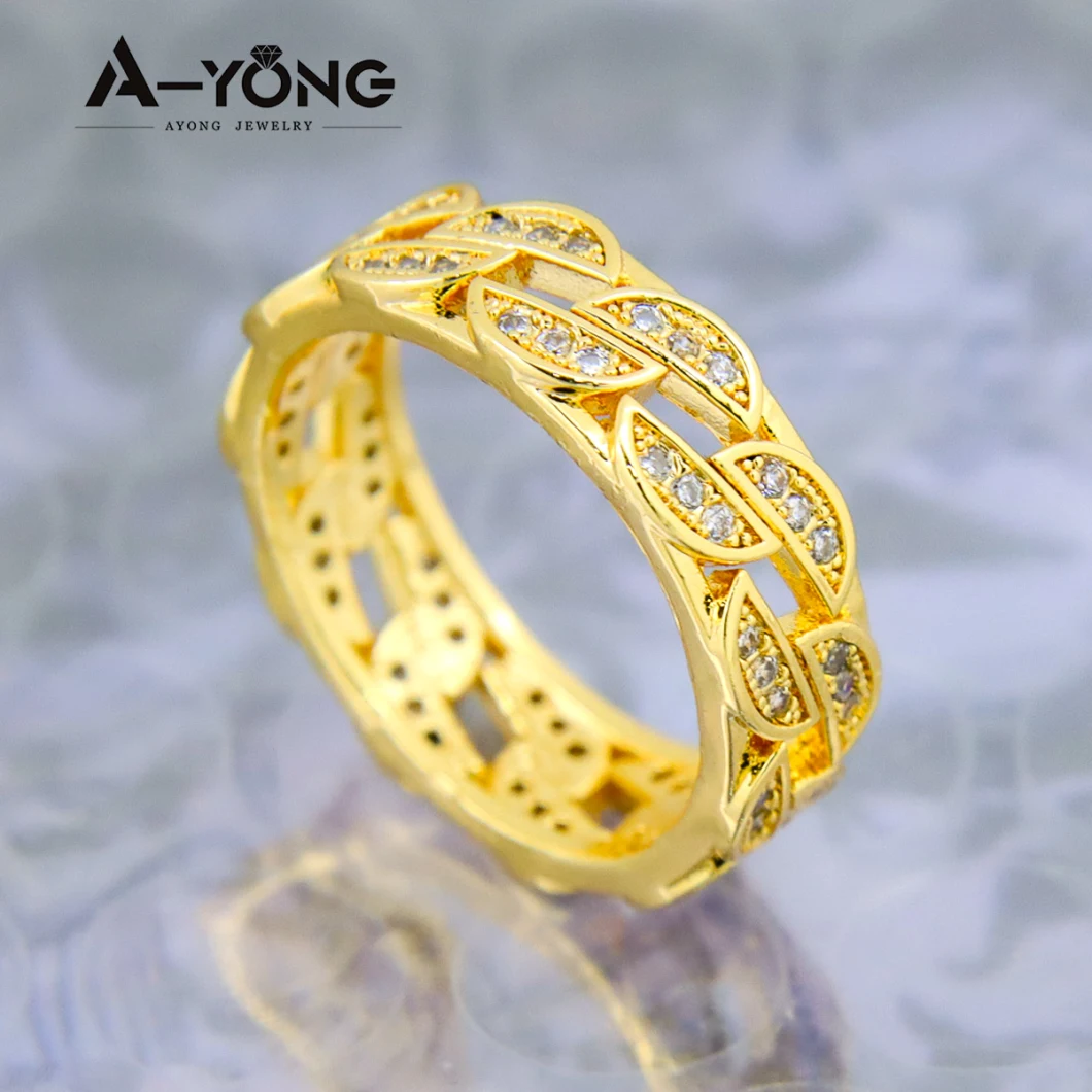 Wholesale Charms Copper Hollow out Linked Finger 24K Gold Jewelry Zircon Rings Women