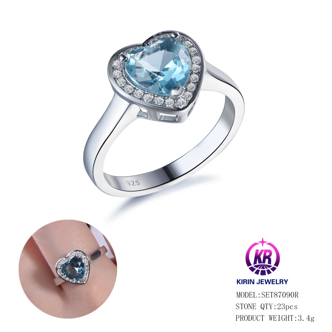 2022 Valentine′s Day Gift Iced out Bling CZ Heart Shaped Ring Gemstone Ring Fine Jewelry Wholesale