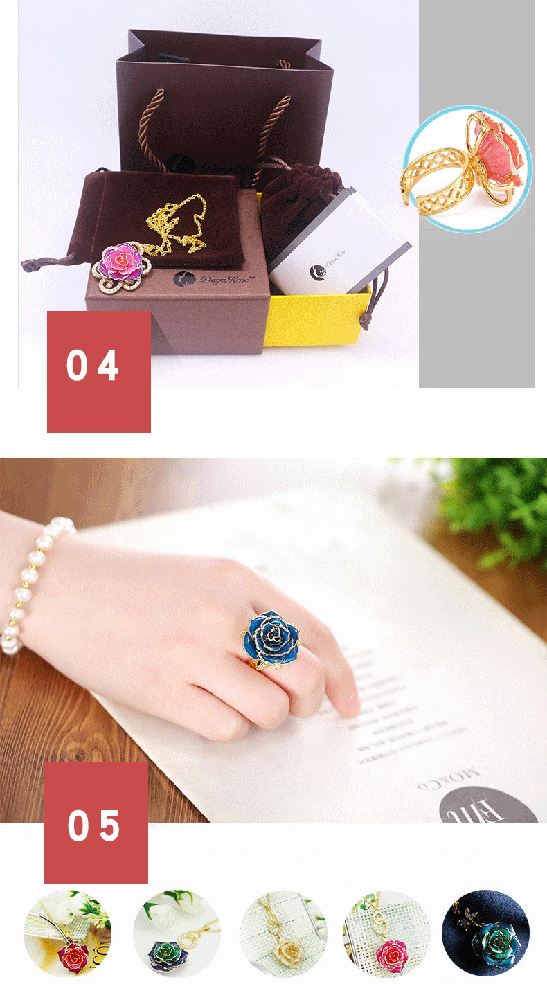 Lover Gold Rose Blue Ring (natural flowers)