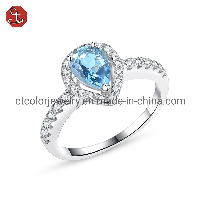 Hot Selling Wholesale Diamond Rings Heart Of The Ocean Sapphire Inlaid 925 Silver Jewelry Ring