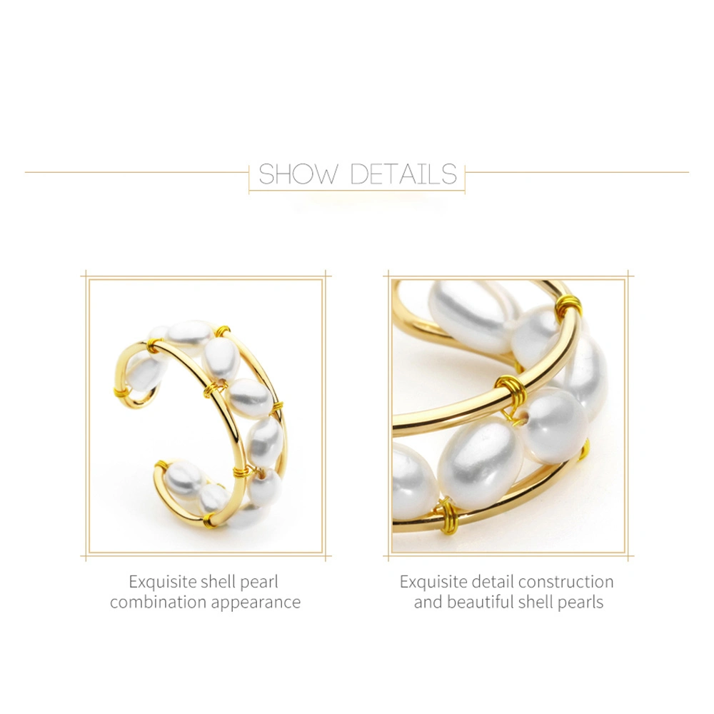 Exquisite Detail Construction and Beautiful Shell Pearls Brass Rings