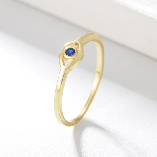 Modedesign Einfacher 14K vergoldeter Kubikzircon 925 Silber Grüner Edelstein Ring Schmuck CZ Türkische Evil Eye Ringe