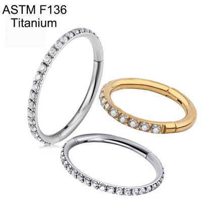 Gzn ASTM F-136 Titan Piercing Hot Jewelry Scharniersegment-Reifenring mit CZ Pave Nasenseptum Clicker Knorpelohrring Schmuck Großhandel Design