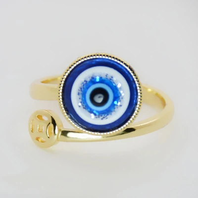 Personalisierter, 18 Karat vergoldeter, blauer CZ-Kristall-Augen-Fingerring, offener, verstellbarer Zirkonia-Ring mit bösen Augen