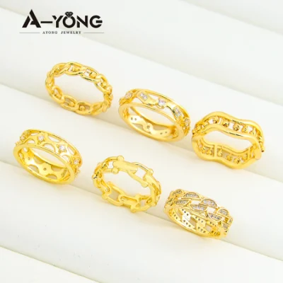 Großhandel Charms Kupfer aushöhlen verbundene Finger 24K Gold Schmuck Zirkon Ringe Frauen