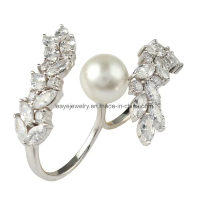 Mode-Diamantschmuck-Zwei-Finger-Ring mit Muschelperle für Damen-Schmuck aus 925er Silber