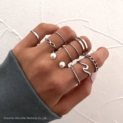 Mädchen-Ring-Set, geometrischer Fingerring mit Perlenöffnung