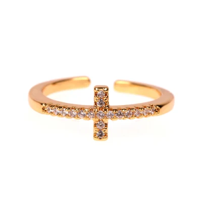 Modeschmuck Kupfer 18K Vergoldung Zirkonia Pave Kreuz Ring für Mädchen