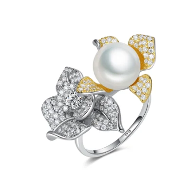 Zirkon-Schmuck, luxuriöse, einzigartige Doppelblumen-Ringe mit Perle