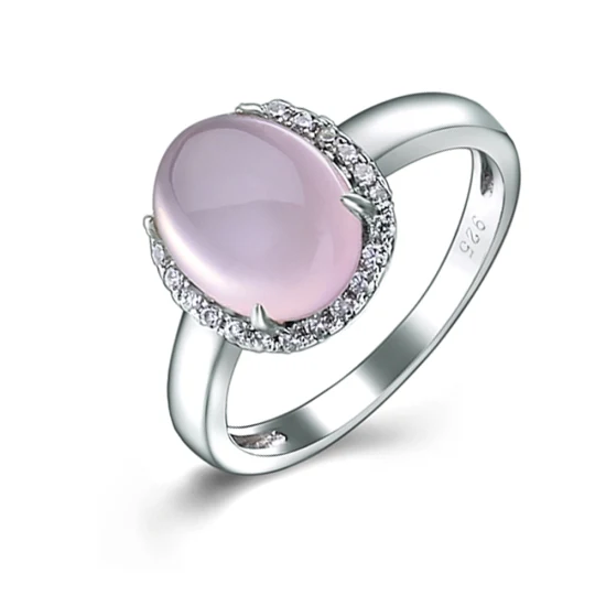 Damen-Kostümschmuck, einfacher rosafarbener Chalcedon-Fingerring für Geschenke