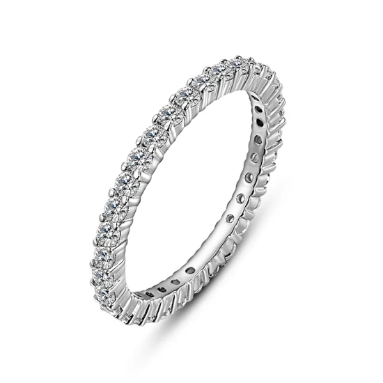 Günstiger 925er Silberschmuck, schlichter, schlanker Eternity-Bandring mit CZ, lässig