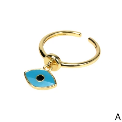 Mädchen-Stil, kreativer, mehrfarbiger böser Blick-Ring für Damen, Kupfer, vergoldet, exquisite, verstellbare Bonbonfarben-Ringe, individueller Handornament-Emaille-Ring