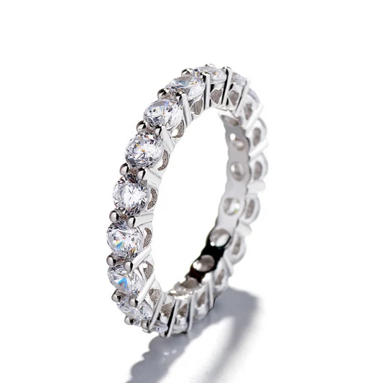 925 Silber Ehering Bandschmuck, Diamantring im Rundschliff, einzigartiger Ewigkeitsring für Mädchen